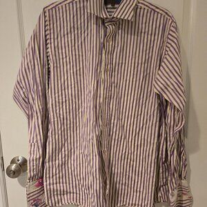 Ted Baker Joker Button Down Shirt White Purple Striped 16/40.5
